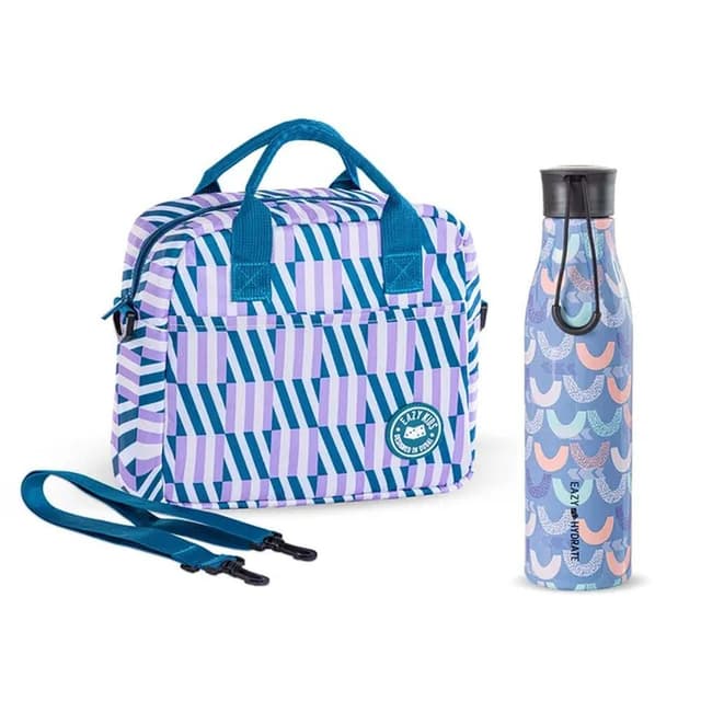Eazy Kids Steel Water Bottle With Lunch Bag, 760ml Half Moon - CMEZ-LB01WBSS760-GRHFFMU
