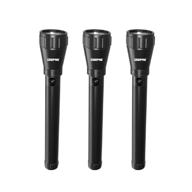 Geepas 3 Piece Waterproof LED Flashlight Set 7W with 6 White LEDs - GFL51076