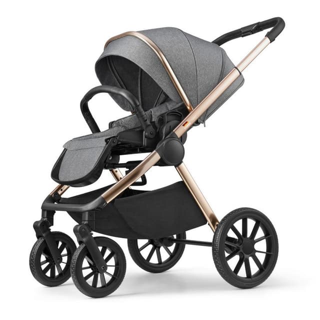 Gokke - Reversible Baby Stroller with 5 Point Safety Harness, Forward And Rear Facing, Height Adjustable Handlebar, 0-36 Months, Grey and Gold - BJ02GG