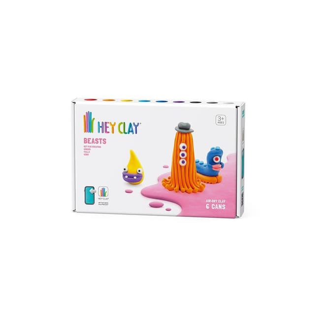 HEY CLAY -DIY Beasts- Worm, Ginger, Drop Plastic Creative Modelling Air-Dry Clay For Kids 6 Cans - HC60042