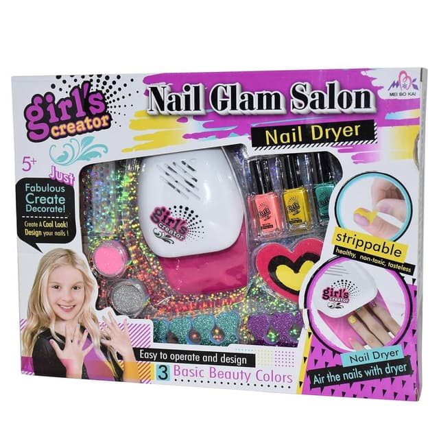 Girls Creator Nail Glam Salon Beauty Set – Kids Pretend Play Manicure Kit with Nail Polish, Stickers & Tools, 6+ Years – MBK-326