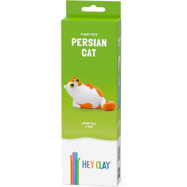 Hey Clay - Fluffy Pets PERSIAN CAT Colourful modelling air-dry clay, 3 cans with fun interactive app for kids 3 years - HC-30113