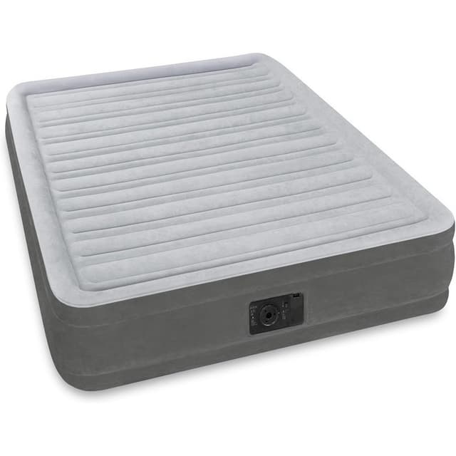Intex Comfort-Plush Mid Rise Dura-Beam Airbed with Built-In Electric Pump - Light Grey - Durable Inflatable Mattress - 33x137x191cm - 67768