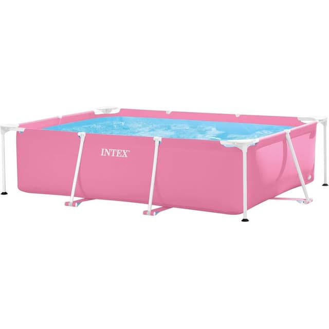Intex Pink Rectangular Frame Pool - 2.2m x 1.5m x 60cm, Easy Set-Up, Durable Steel Frame with Filter Pump - Model 28266