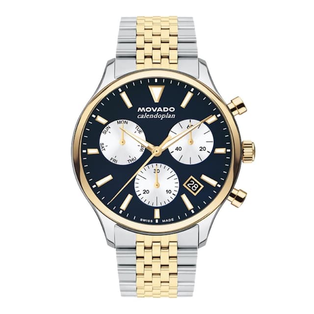 Movado Heritage Series Blue Dial Mesh Stainless Steel Watch, Chronograph Movement, Stainless Steel Link Bracelet - 3650211
