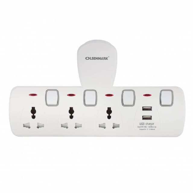 Olsenmark 3-Way Power Socket with USB White OMES1862