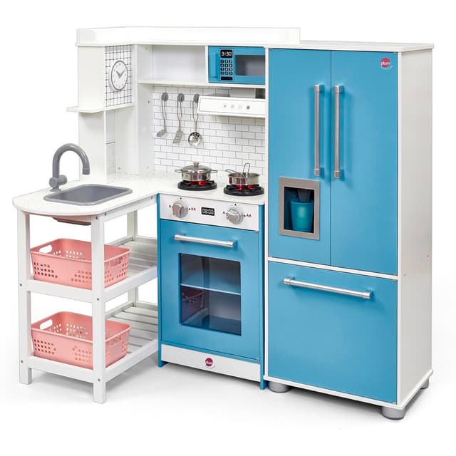 Plum Penne Pantry Wooden Corner Kitchen with Fridge | Pretend Play Kitchen Toy for Kids 3+ Years, Berry Blue – 41105