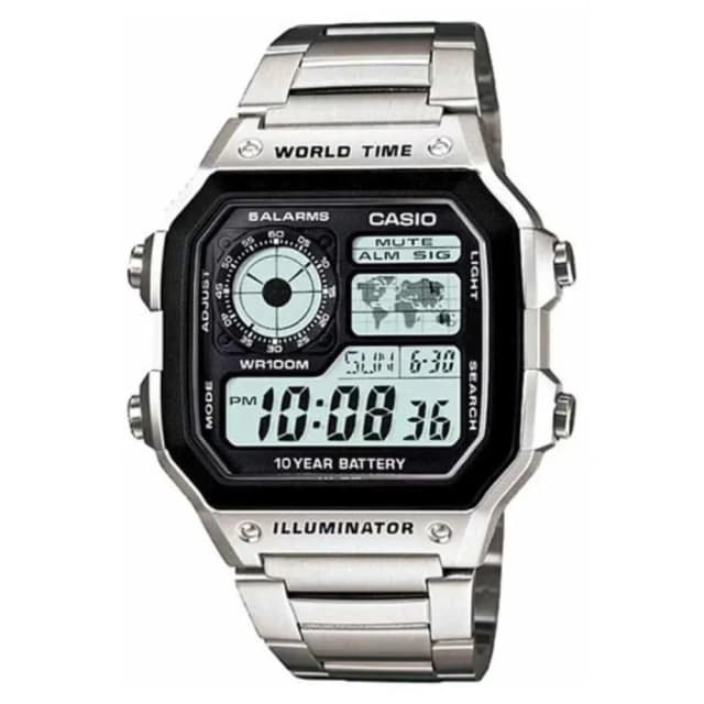 Casio Men Youth Digital Watch 42 mm Stainless Steel Silver Quartz 10 ATM AE-1200WHD-1AVDF