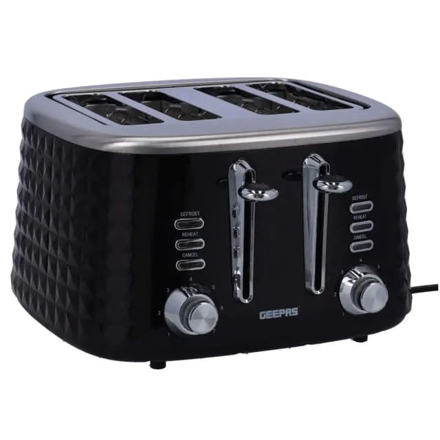 Geepas 4-Slice Bread Toaster with 7-Level Adjustable Browning Control - Black GBT36537