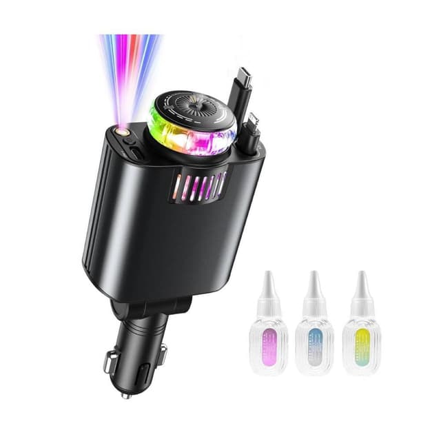 Aroma Starlight Car Charger with Retractable Cable, Air Freshener, USB Type-C PD3.0 Fast Car Phone Charger