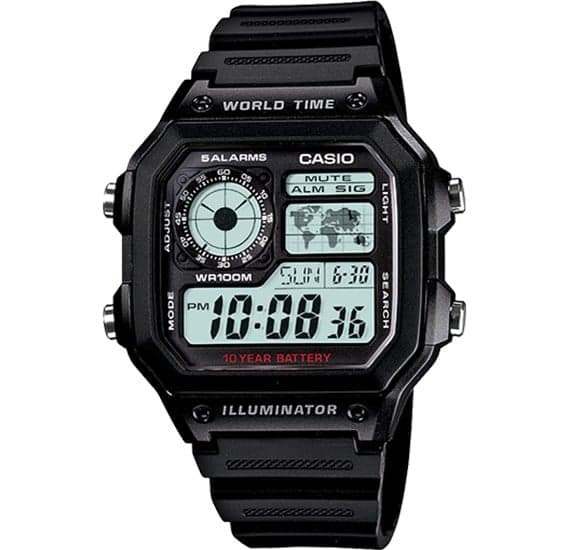 Casio Digital Watch For Men with World Time Black - AE-1200WH-1AVDF