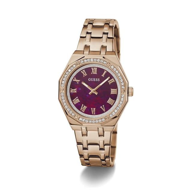 GUESS Desire Womens Analog Quartz Watch with Purple Round Dial and Stainless Steel Strap - GW0770L3