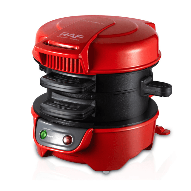 RAF 600W Electric Burger Maker & Breakfast Sandwich Machine with Egg Cooker Ring - Quick 5-Minute Multicook Press & Waffle Maker