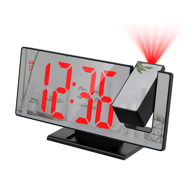 Projection Digital Alarm Clock with 7.8-Inch Large LED Display, 180 Degree Rotatable Projector, Snooze Function, USB Charging Port, and Temperature Display for Bedroom and Home