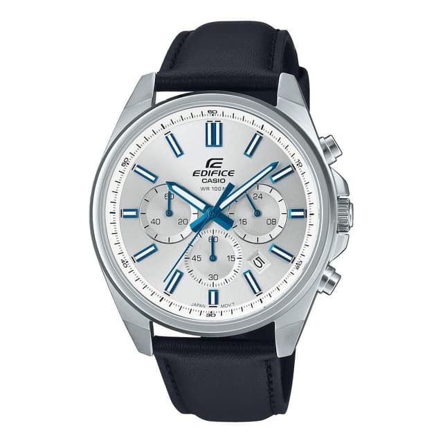 Casio Edifice Mens Chronograph Watch with Leather Strap and Silver Dial - EFV-650L-7AVUDF