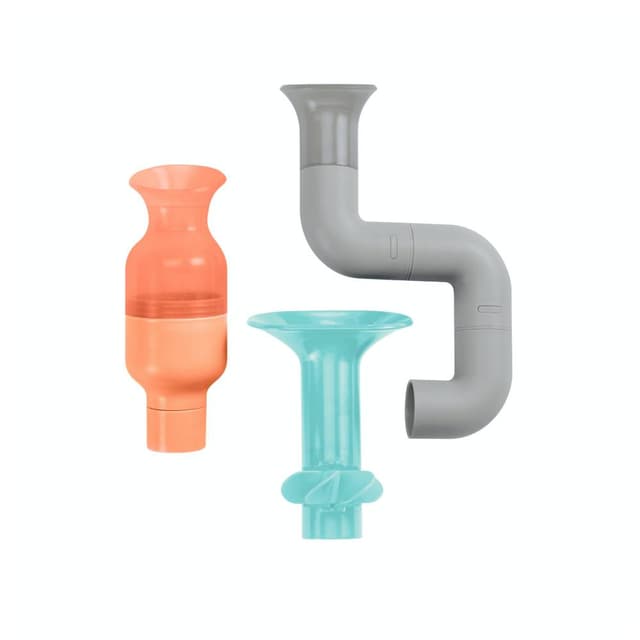 Boon Tubes Toddler Bath Toys, Bathtub Building Toys with Suction Cups, Toddler Sensory and Bath Essentials, Gray, 3 Count, Kids Ages 12 Months and Up, B11380