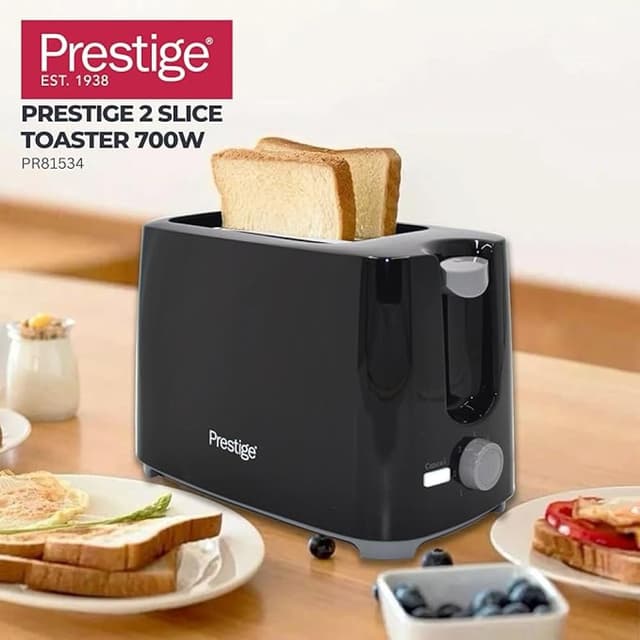 Prestige 2 Slice Toaster - 700W - Black Color - 2 Slice Bread Toaster - Compact and Easy to Clean Design - PR81534