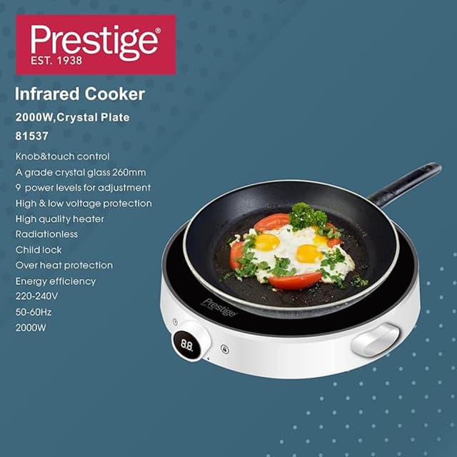 Prestige Infrared Cooker 2000W Silver Touch & Knob Control PR81537