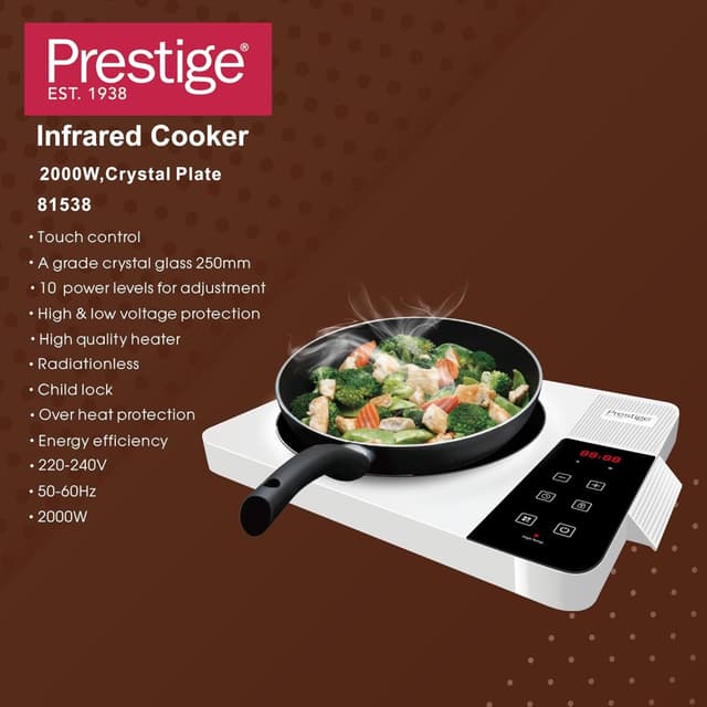 Prestige Infrared Cooker 2000W Silver 10-Level Touch Control PR81538