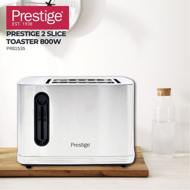 Prestige Stainless Steel 2 Slice Toaster 800W - 2 Slice Bread Toaster - Compact and Easy to Clean Design - PR81535