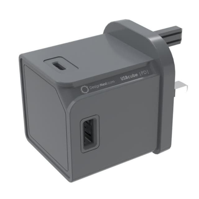 Allocacoc USB Cube Original PD GaN 65W UK Grey Compact Fast Charging Adapter - DH1250GY-UKPD65