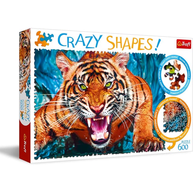 Trefl Puzzles - 600 Crazy Shapes - Facing A Tiger - 11110