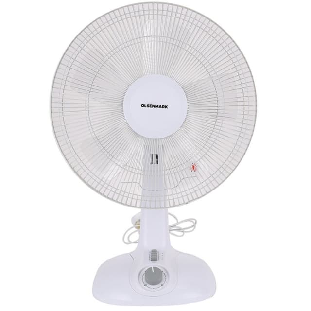 Olsenmark 16 Inch Table Fan With 5 Inch ABS Blades For Strong Wind And 3-Speed Levels- Adjustable Oscillation 1 Hour Timer S White - OMF1700