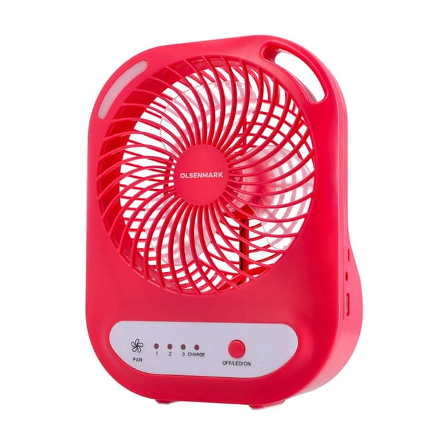 Olsenmark 6 Inch Rechargeable Fan- LED Light with Long Working Hours and 3 Wind Speed Red-White - OMF1785