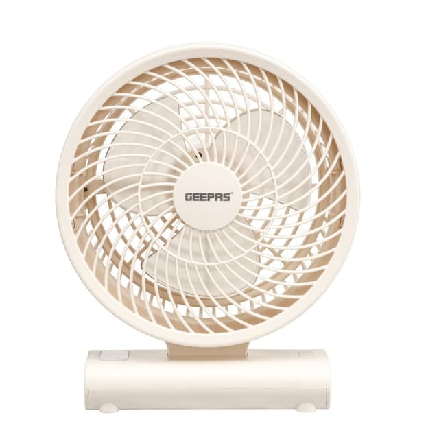 Geepas 8-Inch Rechargeable Fan DC 5V 1A Multi-Angle Tilt 10H Battery Backup LED Night Light Smart Indicators Overcharge Protection Compact Portable for Home Office Travel - GF21123