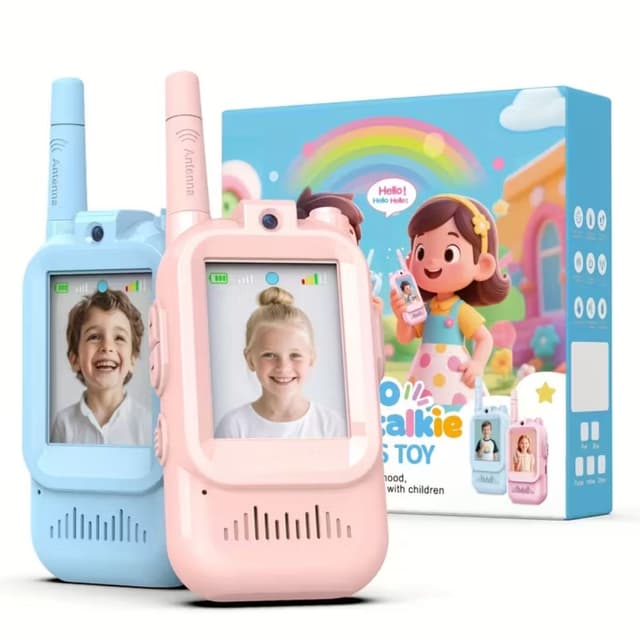 Generic Kids Walkie Talkies with Video | Screen Display Toy Radios with Voice Effects, One-on-One Pairing, Long Range, USB Charging, and Pink - Birthday Gifts for Boys & Girls Ages 3-10