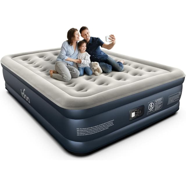 RENPHO iDOO Inflatable Air Mattress Queen Size with Built-in Electric Pump, Quick Inflation Double Air Bed for Camping Home Guests, Portable Blow Up Mattress - R-M002-GY-FI
