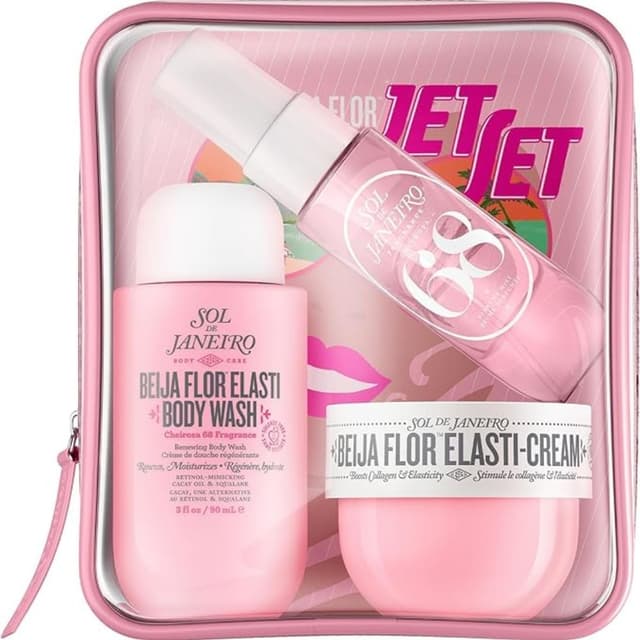 Sol de Janeiro Beija Flor Jet Set - Nourishing and Hydrating Body Cream, Perfume Mist, and Body Wash in Pink - Dewy Finish for All Skin Tones