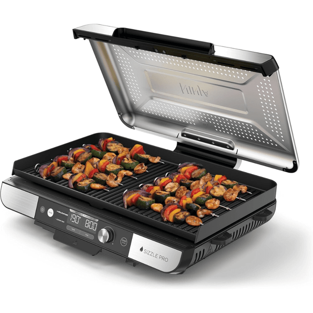 Ninja Indoor Grill GX101EU - 1800W, XL Grill & Plancha Plate, Temperature Control, Timer, Low Smoke Silver-Black