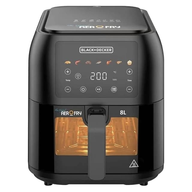 BLACK And DECKER Digital Air Fryer 1700W 8L FamilySized Capacity 7 Preset Functions Rapid Air Convection for Healthy Frying Adjustable Temperature 80200C Easy Clean Black SAF80WB5