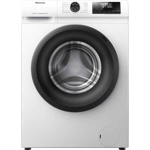 Hisense 9kg Freestanding Washing Machine WFQP9014EVM, 1400 RPM, Inverter Motor, Quick 15 Wash, Drum Clean, Steam Function, LED Display, Energy Class C
