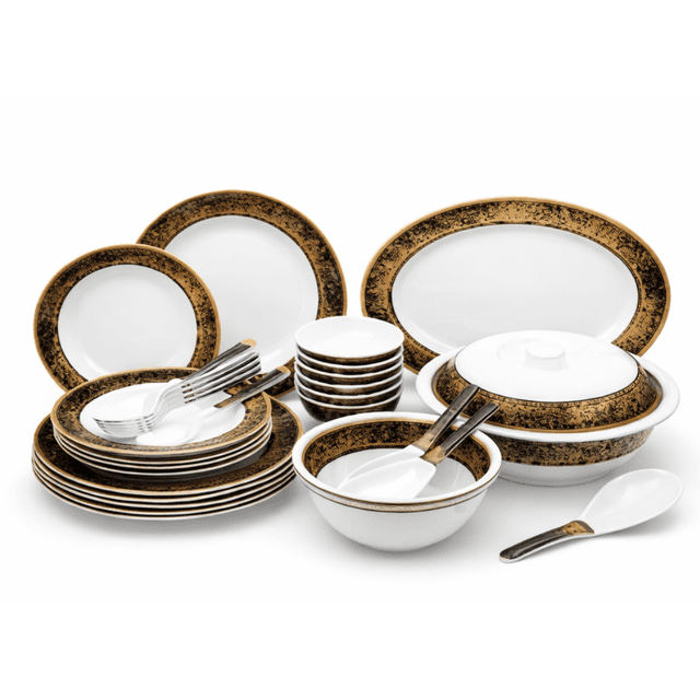 HOMEWAY 33-Piece 100% Melamine Dinner Set, Break-Resistant Plates, Bowls, Cups & Serving Dishes HW4116