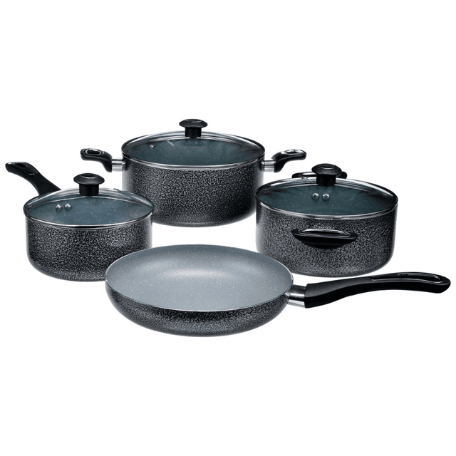 HOMEWAY 8-Piece Marble Coating Die-Cast Cookware Set, Non-Stick Frying Pan, Saucepan, Casserole with Glass Lids HW3700