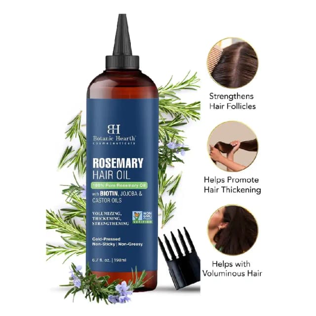 Botanic Hearth 100% Pure Rosemary Oil 198ml Hair Growth & Strengthening Treatment with Biotin, Jojoba & Castor Oil