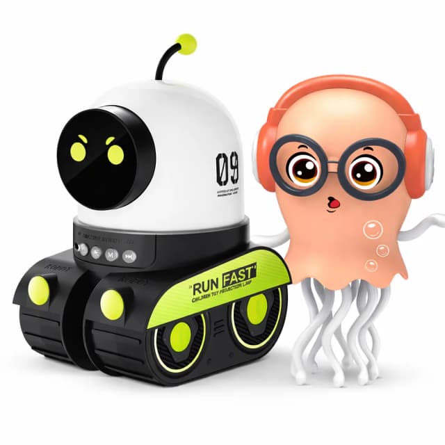 Kids Fun & Sleep Bundle - Robot Car Star Projector Night Light & Dancing Jellyfish Interactive Pet Toy