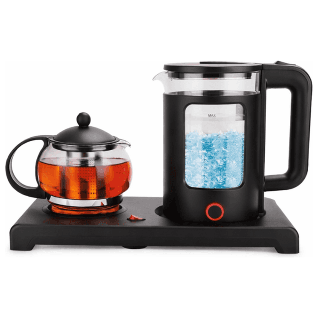 Silver Crest 2-in-1 Glass Electric Kettle & Teapot, Heat-Resistant Glass Body, Fast Heating, 360 Swivel Base, Black