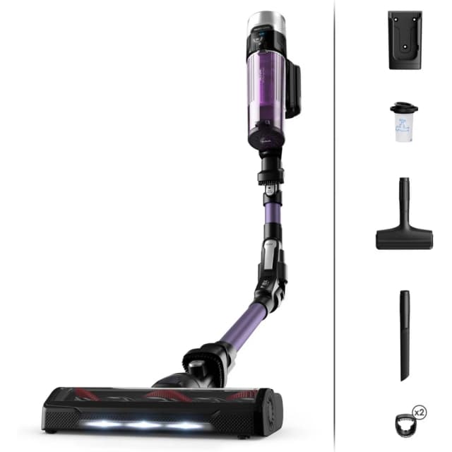 Tefal TY2039HO XForce Flex 9.60 Cordless Vacuum Cleaner, 100 Air W, Up to 45min Runtime, Flex Technology, Auto Speed, Digital Display, Power LED Vision, Bagless, Foldable, Lightweight, Black & Purple