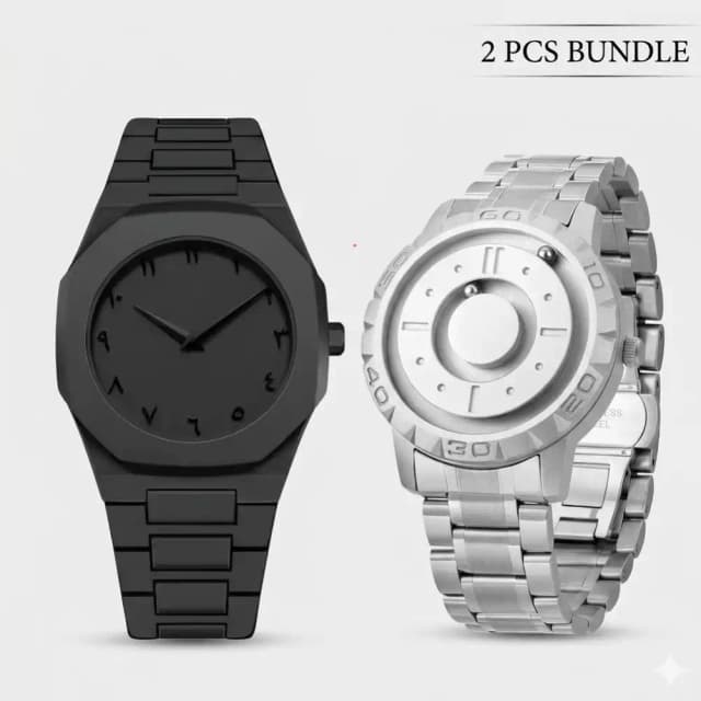 2pcs Combo of Arabic Aura Mens Watch with Mens Magnetic Ball Quartz Watch