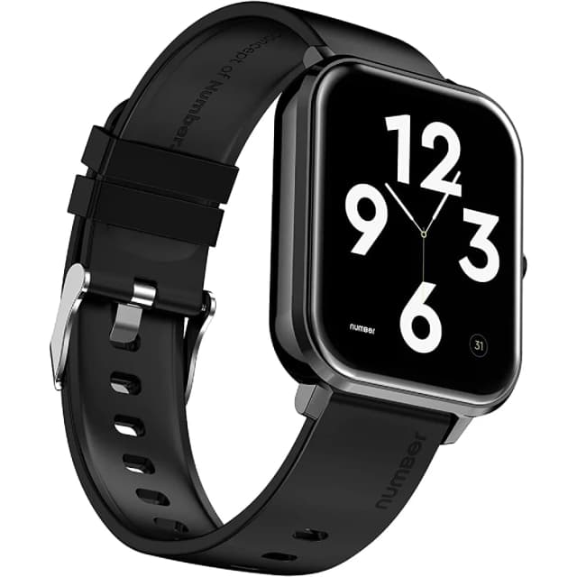 Number DialFit (1) Bluetooth Calling Smartwatch with 1.69-inch HD Display, Metal Frame, SpO2, Heart Rate Monitor, IP68 Waterproof, 7 Days Battery, 2 Straps - Black
