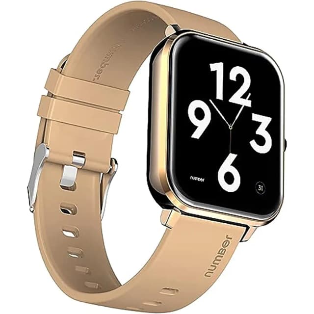 Number DialFit (1) Bluetooth Calling Smartwatch with 1.69-inch HD Display, Metal Frame, SpO2, Heart Rate Monitor, IP68 Waterproof, 7 Days Battery, 2 Straps - Desert Gold