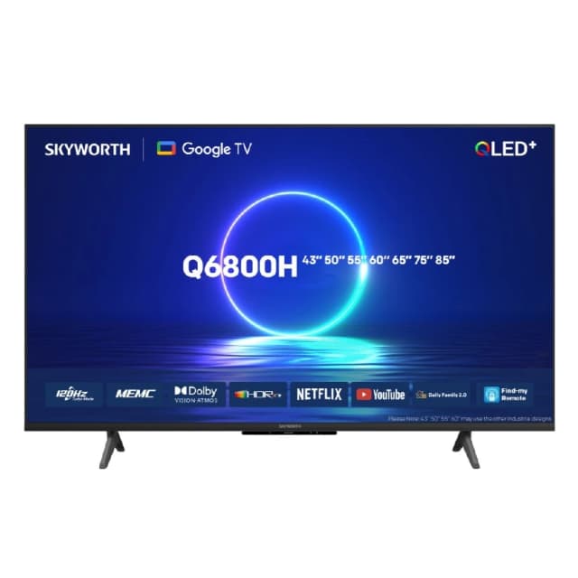 Skyworth 55 Inch QLED 4K Smart TV with Google TV, 120Hz, Dolby Vision & Atmos, VRR & ALLM - LED-55Q6800H