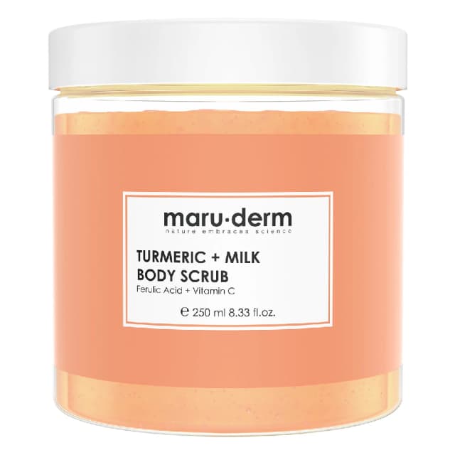MaruDerm Turmeric + Milk Body Scrub 250 ml, Gentle Exfoliating with Vitamin C & Ferulic Acid for Brightening, Smoothing & Hydrating Skin