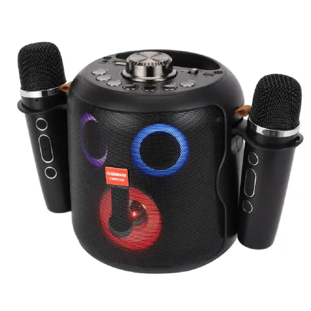 Olsenmark Portable Karaoke Speaker - 2 Wireless Mics, Bluetooth 5.3, 15W, RGB LED Lights, USB-TF Support, 8 Hours Playtime - OMMS1298