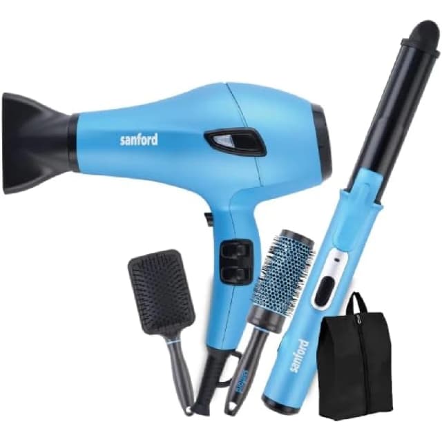 Sanford 5-in-1 Hair Styling Kit 2200W, Hair Dryer, Straightener & Curler, Ceramic Plates, Travel Set - SF9679PCC