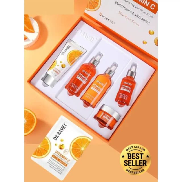 Dr. Rashel Beauty Elixirs Vitamin C Brightening & Anti-Aging Skin Care Set 5 Pieces with Free Vitamin C Silk Mask