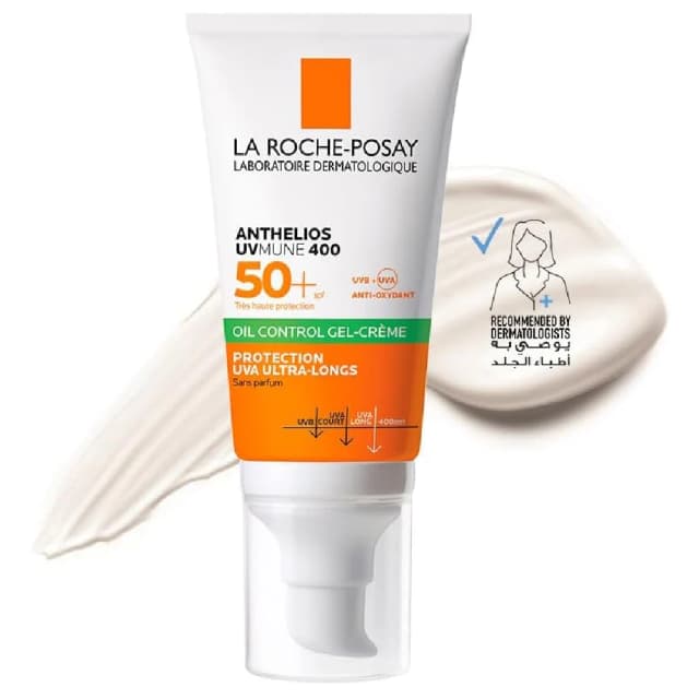 La Roche-Posay Anthelios UVMune 400 Oil Control Gel Cream SPF 50+ for Sensitive Oily Skin, 50ml - Matte Finish Facial Sunscreen